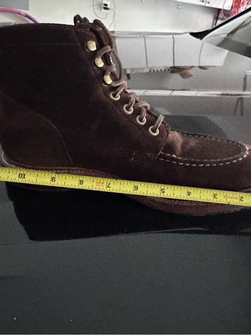 Men's Dark Brown Suede Lace-Up Boots - Picture 7 of 8